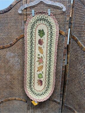 Earth rugs table runner NWT autumn leaves natural jute decor
